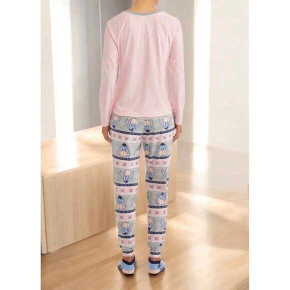 Disney Women’s Eeyore Long Sleeve Jogger Pants And Sock 3 Piece Pajamas PJ Set S - Picture 2 of 3